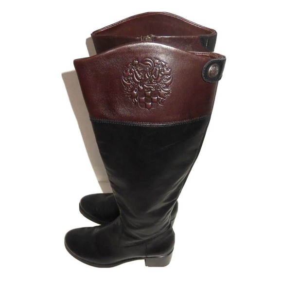 Vince Camuto Duke Women's 7B Tall Leather Riding Boots Side Zip Black Brown - Picture 1 of 11